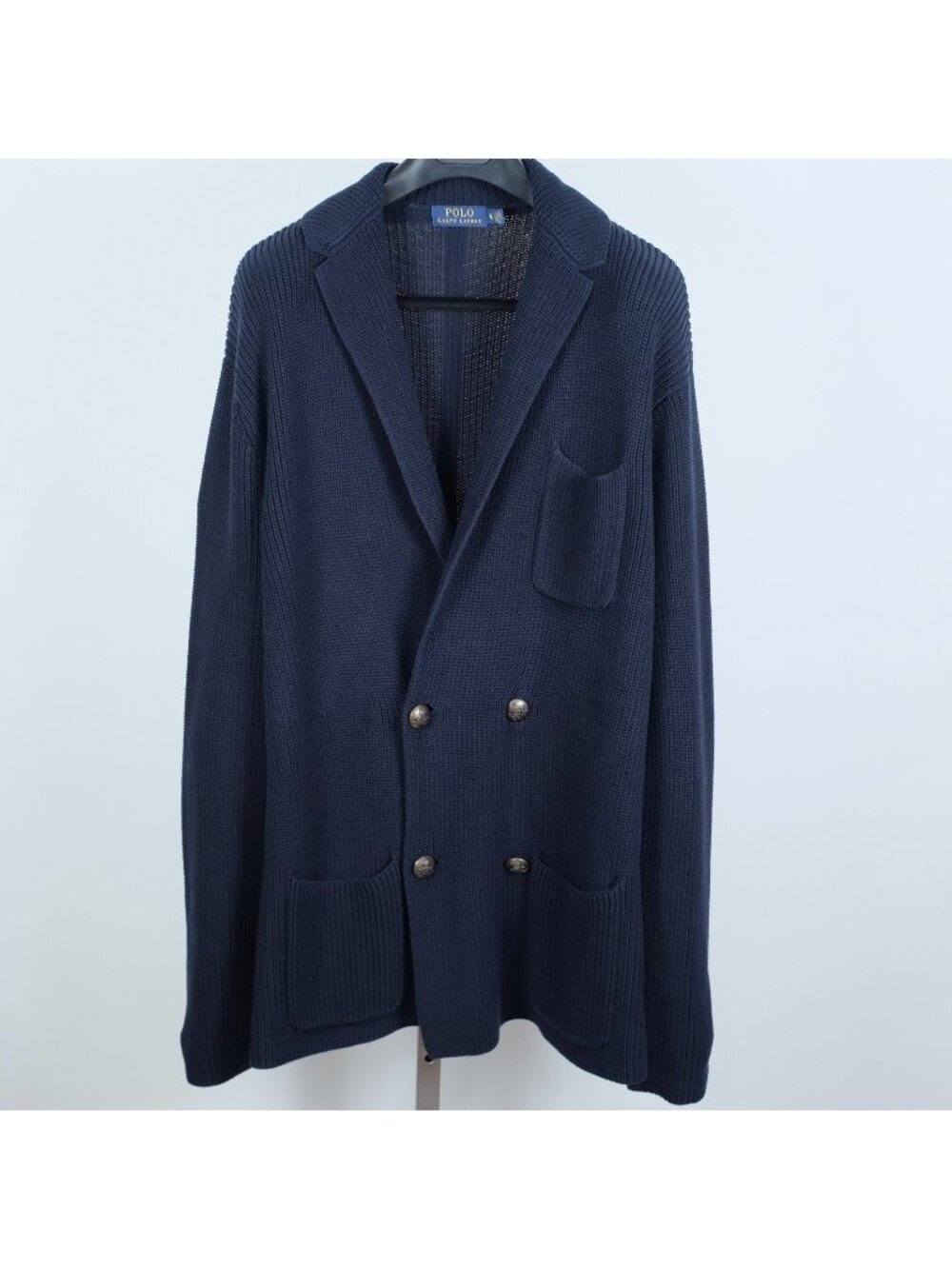 POLO Ralph Lauren knit blazer cardigan XL navy double breasted 100% cotton